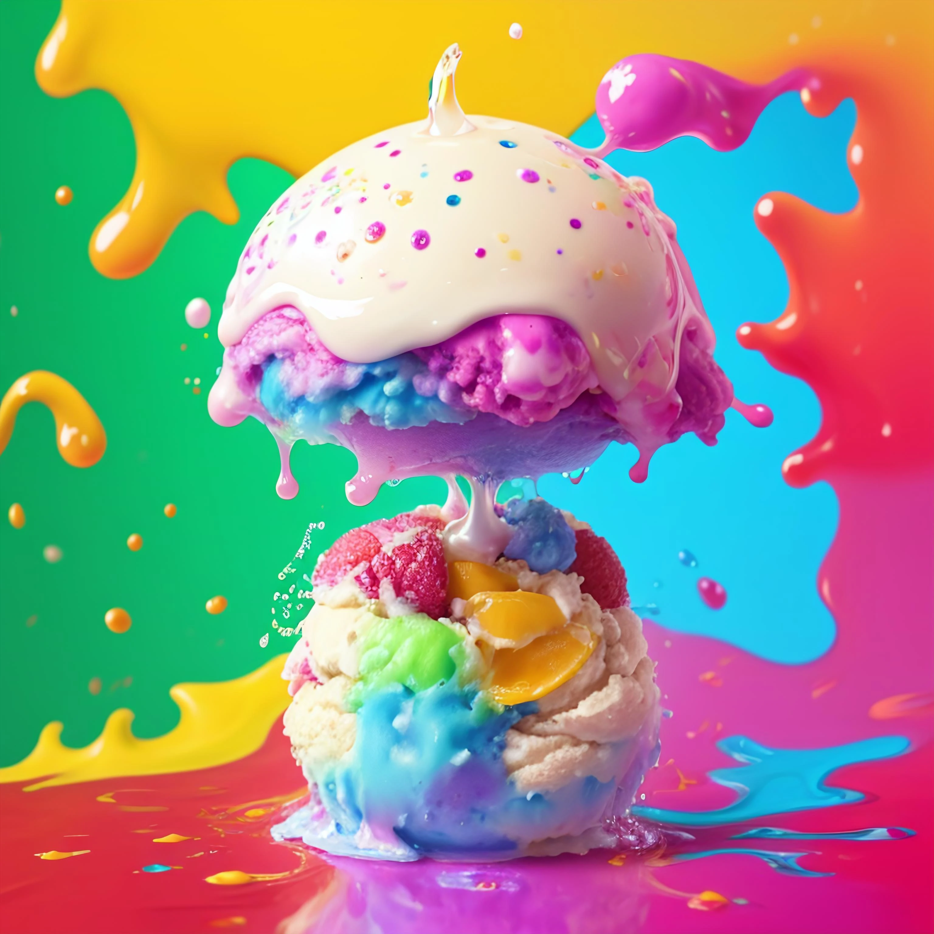 (FOOD_CRIT:0.1):::::::::::::::::Photorealistic_Amorphous_ICE CREAM::::Trompe-l'œil masterpiece(illustration:1.1) of a anthropomorphic photogenic Strawnannamelon scone|BREAK|dripping in juice-jelly|BREAK|style of (GOOSEBUMPS ART BY TIM JACOBUS:1.333) // (BEEPLE:0.333) // Houdini3d Octane Render // food_porn // (LIQUID SPLASH:1.555)