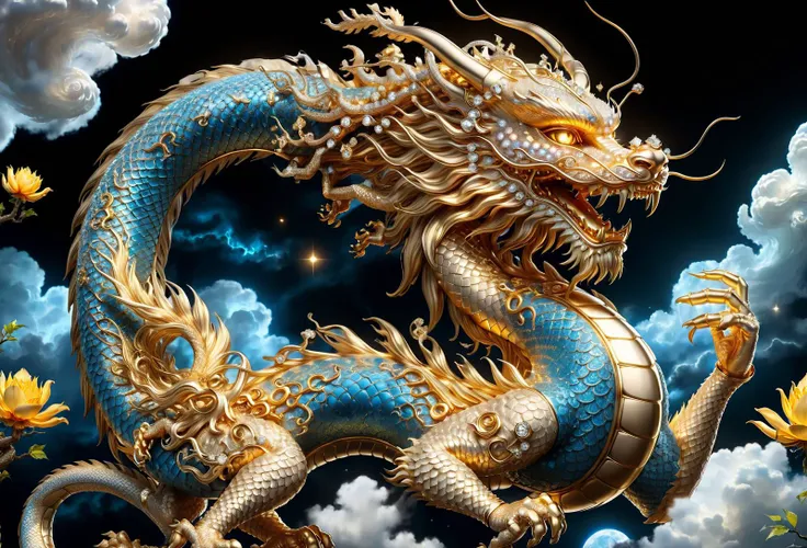 amazing quality, masterpiece, best quality, hyper detailed, perfect anatomy, ultra detailed, UHD, depth of field,
Chinese dragon gold jewelry, star sky, cloud,
<lora:ral-bling-sdxl:0.75>, ral-bling,
<lora:add-detail-xl:0.75>,
<lora:EnvyBetterHiresFixXL01:0.75>,