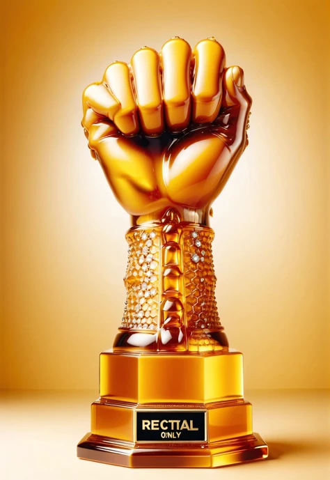 a trophy hand fist sculpture made of dvr-honey, with the words "RECTAL USE ONLY", palm facing the viewer
<lora:HoneyStyleV2:0.8>
<lora:ral-bling-sdxl:0.8> ral-bling