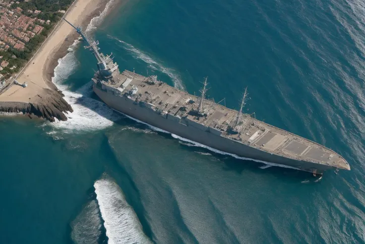 <lora:last_satellite_10epochs:0.5>, sentinel2, satellite, image from above, ocean, sea, warships, battleships, high quality, intricate details