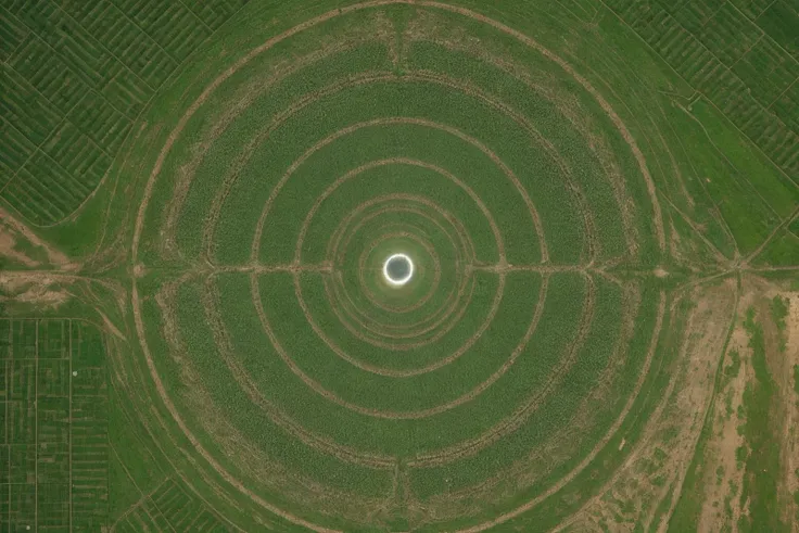 <lora:last_satellite_10epochs:0.5>, sentinel2, satellite, image from above, alien crop circles, fields, high quality, intricate details