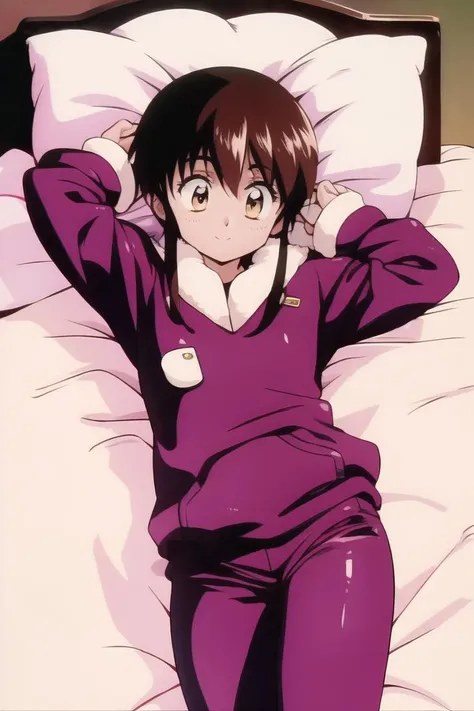 masterpiece, best quality,highres
BREAK
tita, (1girl), (solo), brown hair, short hair, short hair with long locks, brown eyes, small breasts, 1990s \(style\), retro artstyle
BREAK
kind smile, blush
BREAK
oversized hoodie, pajama,
BREAK
lying on back, bed, sheets, cowboy shot, from above, looking at viewer <lora:tita_plastic_little_v7:1>