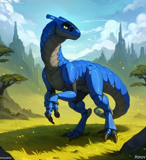 ((synth)) solo portrait, robot, honovy hioshiru foxovh, outside,feral,raptor, dinosaur, ((blue))
<lora:synth:1> <lora:bluev1.2 fluffyrock 576 r5:.51>