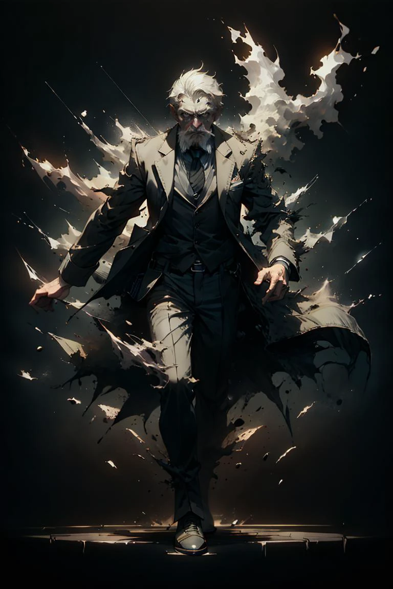 an old man, full body, full shot, disolving into black smoke, <lora:sadistic_v1:0.65> sadistic expression, <lora:picxer_real:0.5> <lora:ral-dissolve-sd15:1> ral-dissolve, dramatic lighting