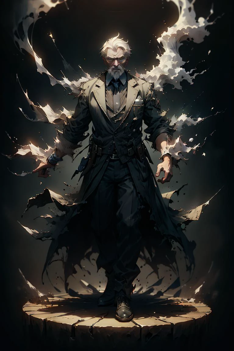 an old man, full body, full shot, disolving into black smoke, <lora:sadistic_v1:0.65> sadistic expression, <lora:picxer_real:0.5> <lora:ral-dissolve-sd15:1> ral-dissolve, dramatic lighting