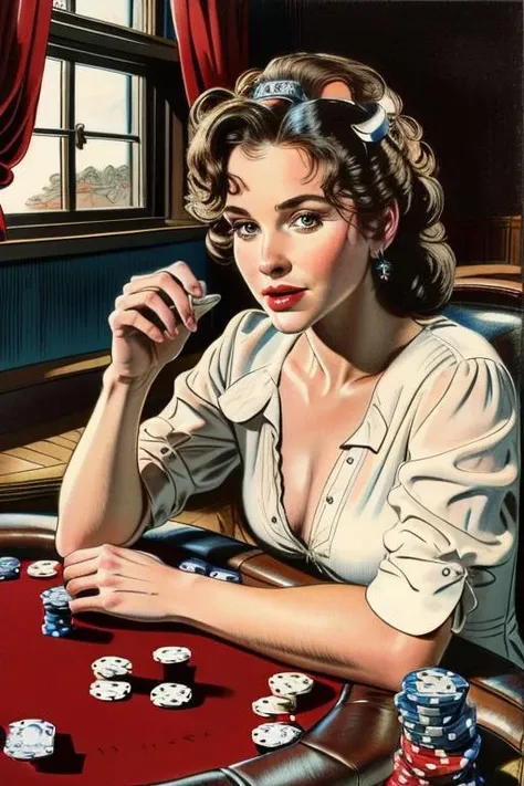 Masterpiece, best quality, hi res, 8k, hi res, 8k, award winning , (sharp focus, intricate, highly detailed) <lora:warrentufts:0.9> warrentufts, a poker game, vintage drawing