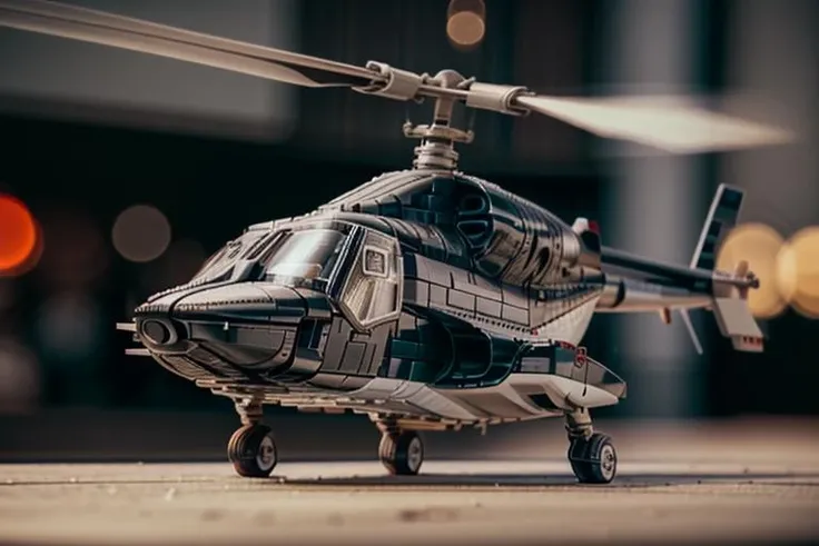 airwolfhelicopter a helicopter made of lego bricks, very sharp, intricate detail, professional photography, nice bokeh, macro photography, tilt shift lens <lora:hjairwolfhelicopter_v21:0.85> <lora:add_detail:1.3> <lora:epiCRealismHelper:1>