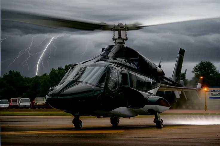 airwolfhelicopter a helicopter parked in the wallmart parking lot, very sharp, intricate detail, perfect lighting, thunderstorm weather, professional aviation photography <lora:hjairwolfhelicopter_v21:0.85> <lora:add_detail:1.3> <lora:epiCRealismHelper:1>