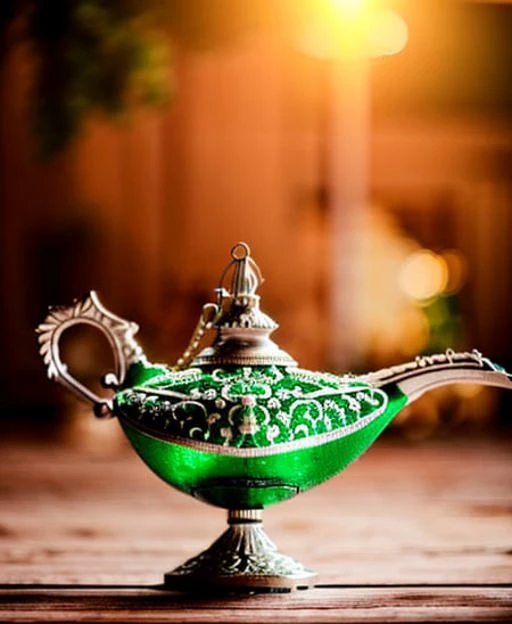 an ornate white and green magic lamp <lora:genielamp6:1> RAW photo, 8k uhd, dslr, soft lighting, high quality, film grain, Fujifilm XT3