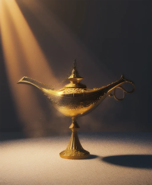 a white magical lamp<lora:genielamp6:1>,photorealistic, deviantart hd, artstation hd, concept art, award-winning photography, margins,backlight,12k ultrarealistic, ray tracing, cinematic lighting, art by Grzegorz Rutkowski