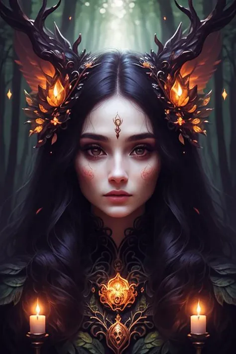 woman in a mythical forest, masterpiece, perfect face, intricate details, horror theme <lora:ä¸å£èicon:1> icon