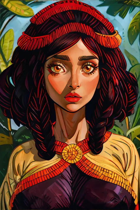 <lora:knittedsweatereffect-tangbohu:1.5>, sub-saharan african woman, brunette retro curls, golden eyes, wearing ruby blouse || <lora:knittedsweatereffect-tangbohu:0.5>, portrait, woman, clothing, skin, hair, masterpiece, 8k, high resolution, shallow depth of field, sharp focus