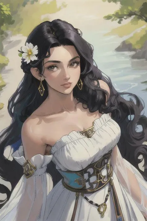 ( masterpiece, best quality, highres:1.3)
<lora:OdinSphereGwendolyn:0.8>
OdinSphereGwendolyn, 1girl, solo, long curly hair, dress, bare shoulders, jewelry, black hair, flower, detached sleeves, strapless, ring, strapless dress ethereal, radiant, maximalist, sublime-cool-badass-hyperadvanced, 16k, smooth, sharp focus, trending on