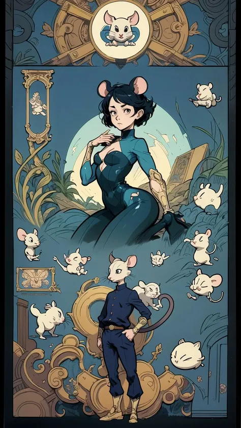 Comic about the most careful mouse in the world, anime, stylization, fanciful forms, illustrations, frames, tile, story book, (many details:1.7)