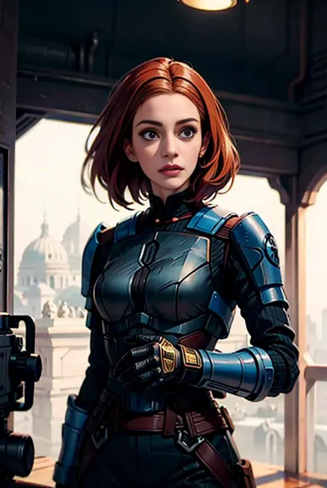 1 woman, bokatan, armor, <lora:ARWbokatan:1>, red hair, battle pose, Photorealistic, Hyperrealistic, Hyperdetailed, analog style, hip cocked, demure, low cut, detailed skin, matte skin, soft lighting, subsurface scattering, realistic, heavy shadow, masterpiece, best quality, ultra realistic, 8k, golden ratio, Intricate, High Detail, film photography, soft focus, blurry background