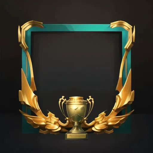 dark background, 头像框 , (composition symmetry), (decorate the bottom), (řpv^3:0.6),  (trophy), honor, golden material, antiquity,(faux wings), heavy style, european style, class medal structure,   embellishment orange, embellished with silver|cyan