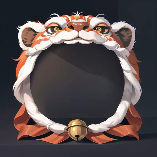头像框 ,symmetry,(simple frame:0.8),(mimicry of headgear), Realistic style,Round bells,Lion Dance Head,clean background,