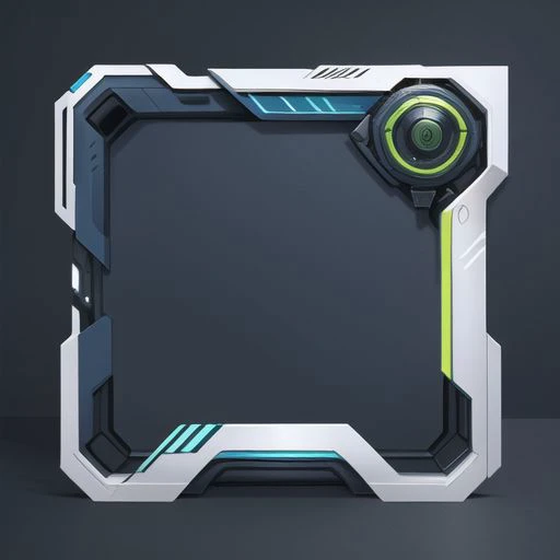 头像框 , mechanical-like graphic textures,(white:1.2) and Dark blue, embellished with green, future, heavy style, Realistic style,Metallic luster,black background,, masterpiece, best quality,