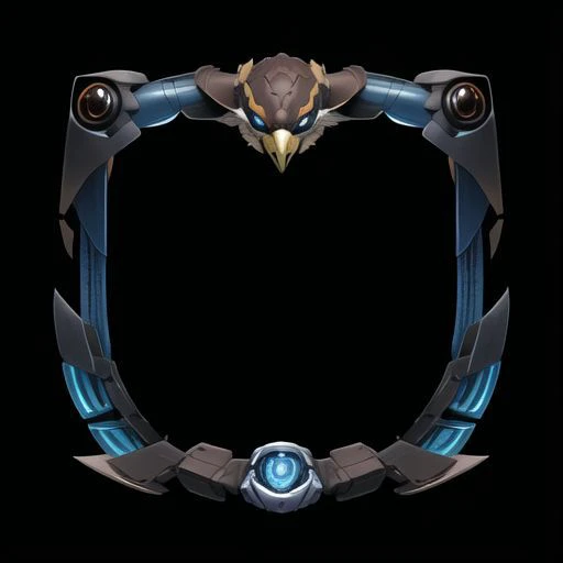 头像框 , (top center decoration:0.6),(mecha theme:0.5), future, brown blade with ring pattern, black and brown, embellished with blue, mechanical bird head,
