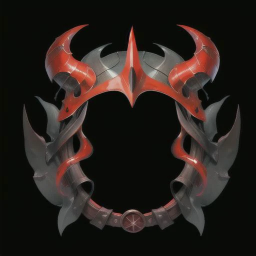 头像框 , symmetry,(absolute symmetry:0.4),mimicry of headgear,(simple frame:0.5),Magical style, decorate the top,fantasy style style, Ancient helmets,Demon ,evil ,sharp,Dark red ,(Claw-like decoration:0.8),collar,masterpiece, best quality,