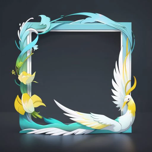 clean black background,头像框, simple frame3,装饰覆盖度4, Cyan and yellow, chinese style, Fantasy style, drawing style, petal, antiquity, white bird, wing, Realistic style, masterpiece, best quality,
