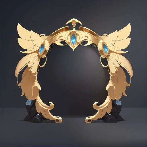 头像框 , (headdress:0.8),(mimicry of headgear),(absolute symmetry),blonde hair,decorate the bottom, Fantasy style, curved metal trim,Hair accessories,(Wing-like decoration:0.6), clean background,masterpiece, best quality,