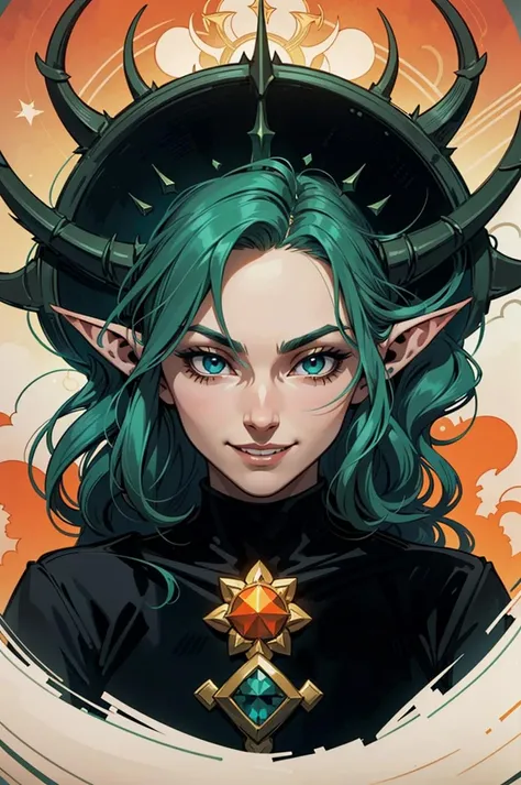 THIS PICTURE WAS MADE WITH IMG2IMG from my previous model.

(artwork close-up:1.2),(lineart:1.33), 1boy, portrait elf evil prince of the wilds with long green hair with imposing headgear, (charisma), smile, black portal, antlers behind,grin,orange abstract decoration,teal,frontal iconography,fantasy gothic aesthetic,tiara,complex lighting,(atmosphere), (flat bright colors:1.2), coherent, continuity, epic, attractive, sharp lines, (occidental), (fine sharp lines)