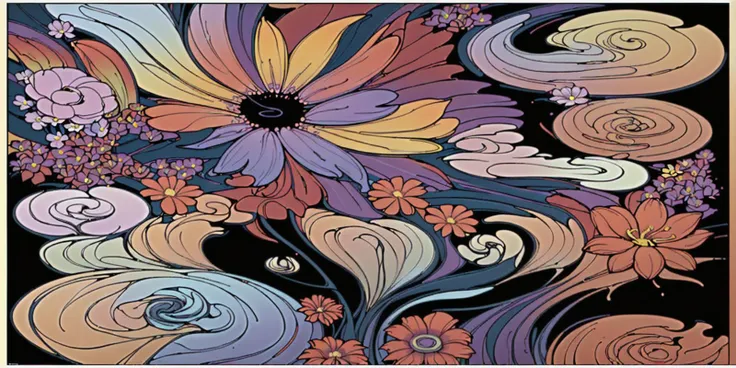 fluid art painting, vivid poster art, professional grade photography, award winning talent, dreamy autumn color palette, bendy and curvy shapes, artistic expressionist flower, (distinct outline of a flower:1.3), (distinct flower shape:1.3)