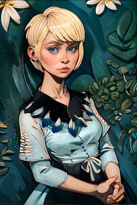 <lora:knittedsweatereffect-tangbohu:1.5>, native hawaiian woman, blonde textured haircut, deep blue eyes, wearing black collarless blouse || <lora:knittedsweatereffect-tangbohu:0.5>, portrait, woman, clothing, skin, hair, masterpiece, 8k, high resolution, shallow depth of field, sharp focus