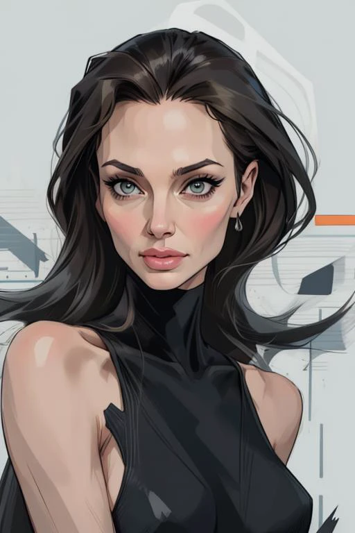 aNgelina Jolie,black dress, sleek, modern, minimalist, graphic, line art, vector graphics,Fashion editorial style,(cool undertones, medium contrast, and muted coloring:1.1),50 years old woman
<lora:Hyper-SD15-8steps-lora:0.7> <lora:ip-adapter-faceid-plusv2_sd15_lora:0.7> <lora:sd_v15_dpo_lora_v1:0.75> <lora:age_slider_v20:1.2>