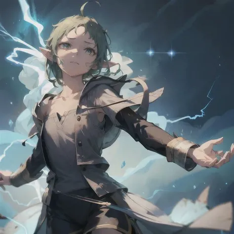 A ( Sylphiette ) casting a (lightning spell) with her (left hand) in a dramatic pose, surrounded by a mystical aura;.; In the style of Fantasy, masterpiece, best quality,1girl,solo, mushuko tensei, (masterpiece, sidelighting, finely detailed beautiful eyes: 1.2) <lora:sylphiette_v10:0.8>