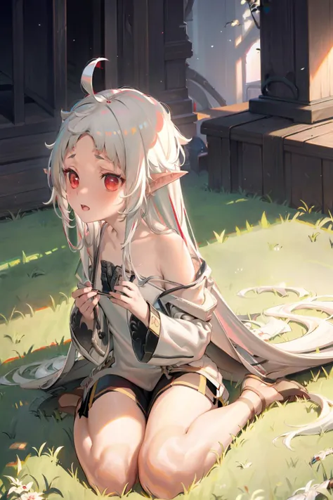 masterpiece, best quality,1girl, solo, pointy ears, red eyes, (white hair:1.4),(long hair:1.4)