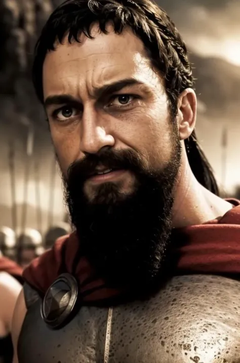 orange_sky, outdoors,ocean,cloud, cloudy_sky, desert, flock, horizon, mountain,sunset, water, Standing at attention, stand on beach,
standing in front of 300 of men in armor are walking,
red cape,armor,shoulder armor, armored boots, armored dress,
<lora:king_leonidas_300-KK77-V1:0.7>,in a helmet,holding a shield,
beard,facial_hair,wrinkled_skin,
1 Man, 36yo, looking at viewer,(closed mouth:1.0),in the center of the image,
official art,extremely detailed CG unity 8k wallpaper, perfect lighting,Colorful, Bright_Front_face_Lighting,
(masterpiece:1.0),(best_quality:1.0), ultra high res,4K,ultra-detailed,
photography, 8K, HDR, highres, absurdres:1.2, Kodak portra 400, film grain, blurry background, bokeh:1.2, lens flare, (vibrant_color:1.2)