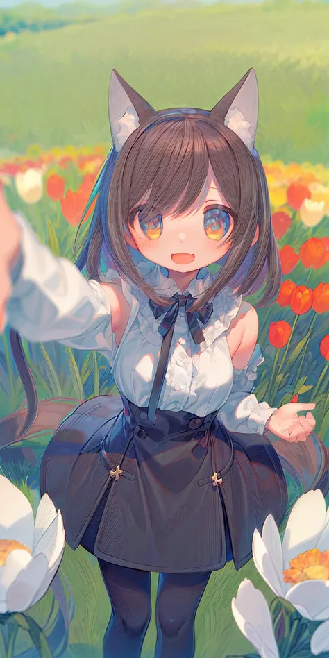 masterpiece, best quality, 1 girl, happy
BREAK
Vibrant fields of colorful tulips stretching as far as the eye can see.