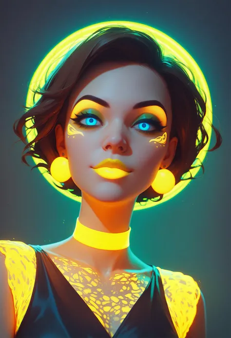 score_9, score_8_up, score_7_up, 1girl, glowing neon yellow earrings, glowing neon yellow choker, glowing neon yellow lipstick, glowing neon yellow makeup, blue eyes, brown hair, sleeveless black dress, <lora:lukethighwalkerneonponyv5:0.4>