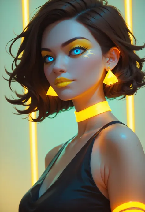 score_9, score_8_up, score_7_up, 1girl, glowing neon yellow earrings, glowing neon yellow choker, glowing neon yellow lipstick, glowing neon yellow makeup, blue eyes, brown hair, sleeveless black dress, <lora:lukethighwalkerneonponyv5:0.4>