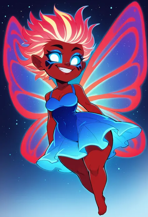 score_9_up, score_8_up, score_7_up, source_cartoon, starry night sky, pixie, butterfly wings, glowing-neon-face-paint, glowing-neon-dress, glowing-neon-hair, 1girl, glowing-eyes, devious smile, shortstack, <lora:lukethighwalkerneonponyv7:0.6>