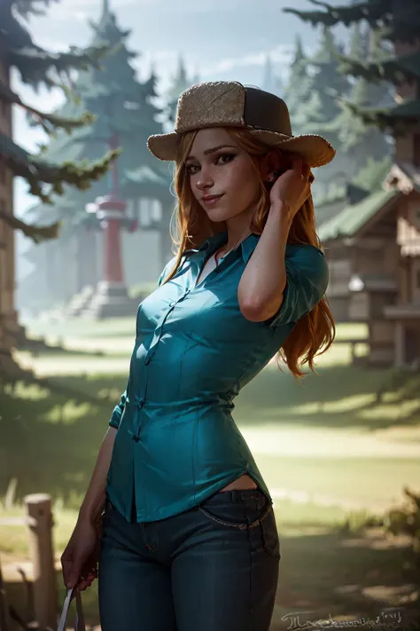 (masterpiece, best quality:1.2), <lora:style_tarakanovich-20:1>, <lora:wendyCorduroyLora_v10:0.7>, cowboy shot, solo, 1girl, wendy corduroy, freckles, smile, closed mouth, long hair, hat, collared shirt