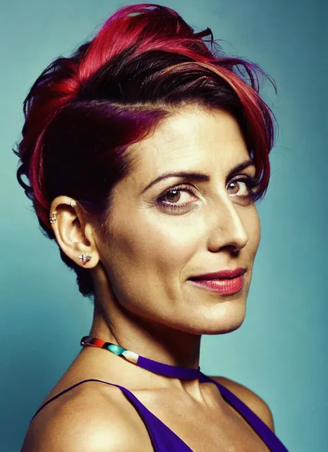 portrait of sks woman by Flora Borsi, style by Flora Borsi, bold, bright colours, rainbow Mohawk haircut, ((Flora Borsi)), <lora:locon_lisaedelstein_v1_from_v1_64_32:1.25>
