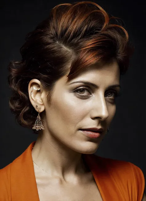 portrait of sks woman by Flora Borsi, style by Flora Borsi, bold, bright colours, orange Mohawk haircut, ((Flora Borsi)), <lora:locon_lisaedelstein_v1_from_v1_64_32:1>