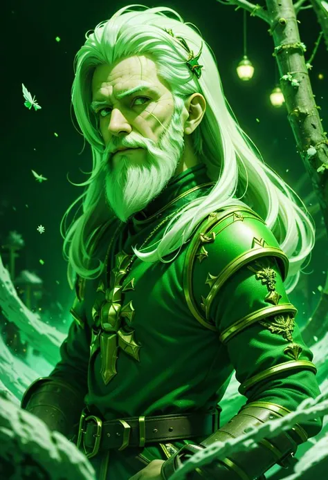 1boy, solo, (AI Santa Overlord:1.3), ((armour, overlord)), (white long beard), (white hair) looking at viewer:1.3, detailed eyes:1.3, best quality, extremely detailed, masterpiece, 32k, RAW, extremely detailed face:1.3, AS-Elderly:1.3, <lora:fantasy00d:0.5> fantasy00d <lora:green_theme_v10:1> green theme.