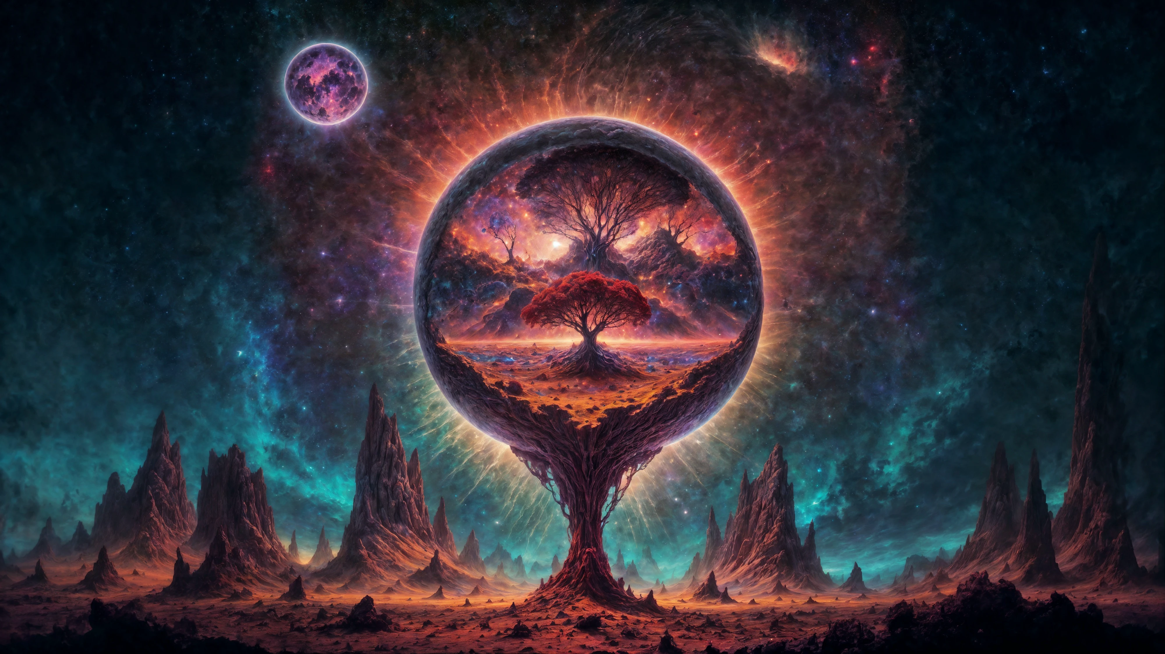abstract, surrealist, photo of a unknown planet, alien features, alien planet with unknown fauna and flora, far horizon, colorful moon and stars, colorful edge lighting, god rays, shot on RED camera 50mm, in style of Alberto Seveso, <lora:add_detail:0.8>, <lora:fantasy00d:0.5>, <lora:FantasyLandscape:0.5>, <lora:Zdzislaw_Beksinski_ArtStyle_selected:0.4>, highly detailed, 4k UHD HDR, masterpiece