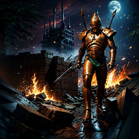 Generate a stunning art style, a true [masterpiece] [best quality] of art. The image showcases [detailed linework], [dynamic shading], and [dramatic lighting], bringing to life a [dreading atmosphere, grim dark coloures, action shot, cinematic composition] . In the background a [gothic landscape, warhammer 40k] is to be seen in [grand:1.8, high-scale:1.8, panorama:1.8] from [from below]. A aeldari, solo:1.3 is [full body view, dynamic pose] in front of the edge of a tower. It is holding a [polearm in its righthand]. It is wearing a [full armor, skull pauldron, full metal armor, wearing intricate ornamented metal armor, full helmet, skull mask, full metal armor, silver armor, white pelvic curtain, bronze trimmings]. <lora:eldarG:0.8>