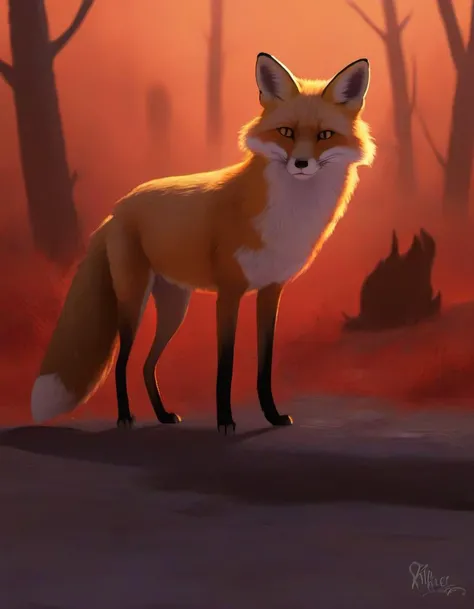 r4y, flatee, shadee, a Red fox in The Underworld landscape at Early hours <lora:DIGIXL_0.1_RC:0.6>