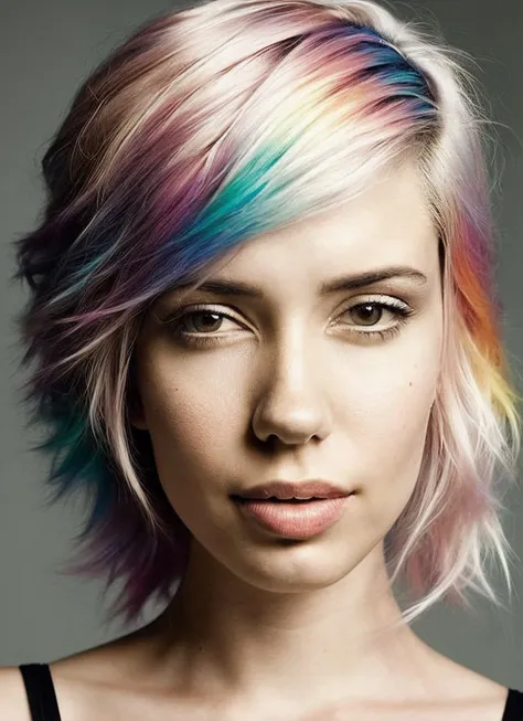 portrait of sks woman by Flora Borsi, style by Flora Borsi, bold, bright colours, rainbow Mohawk haircut, ((Flora Borsi)), <lora:locon_alanahpearce_v1_from_v1_64_32:1.25>