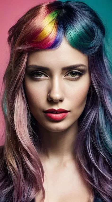 portrait of sks woman by Flora Borsi, style by Flora Borsi, bold, bright colours, rainbow Mohawk haircut, ((Flora Borsi)), <lyco:locon_alanahpearce_v1_from_v1_64_32:1.0>