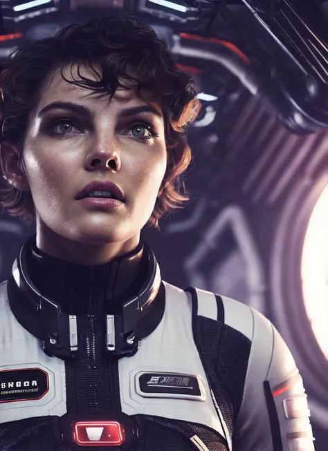 close up photo of sks woman, rugged space trucker, inside industrial spaceship, futuristic science fiction, action scene, digital concept art, realistic, intricate detailed textures, filmic, cinematic, environmental character portrait, <lora:locon_camren_v1_from_v1_64_32:1.25>