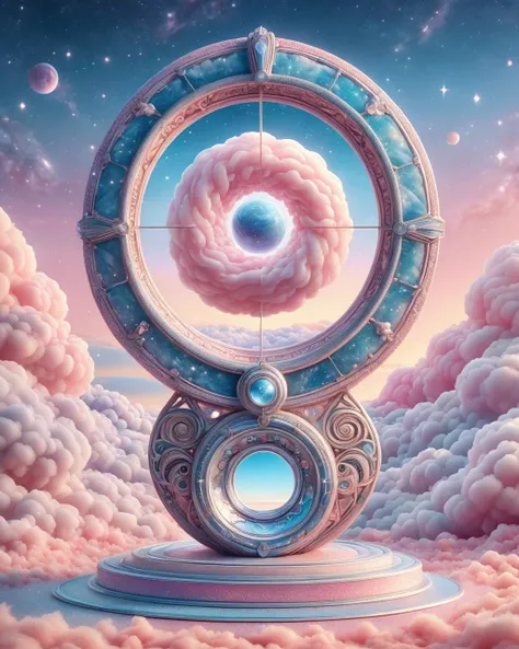 Cartonnage of a Event horizon telescope, very Complementary, award winning, Exotic background, at Twilight, shallow depth of field, (designed by René Lalique:1.3) , Depth of field 100mm, <lora:SDXLCottonCandy:1> cottoncandy