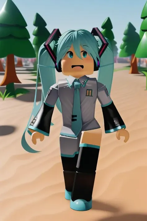 <lora:roblox-09:1> robloxstyle, womanbody,(hatsune miku), forest background, full body, detailed background, detailed shading, detailed ambient light, detailed background, masterpiece,