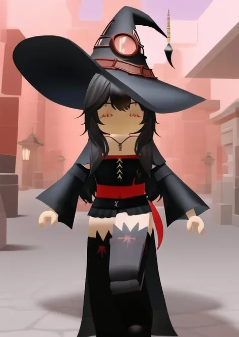 <lora:roblox-09:1> robloxstyle, womanbody, megumin witch hat,, detailed shading, detailed ambient light, detailed background, masterpiece,